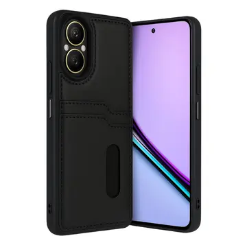 Realme 12 Lite Kılıf Sara Kartvizitli Deri Kılıf - Siyah