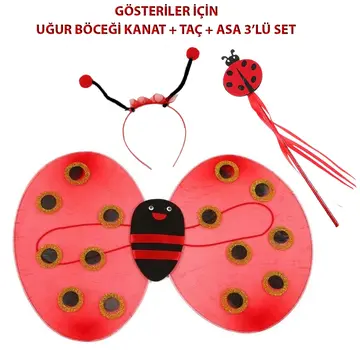 Çocuk Gösteri İçin Uğur Böceği Kanat + Taç + Asa 339lü Kostüm Seti