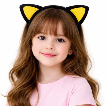 Peluş Kedi Kulak Taç Sarı Siyah – Çocuk Parti  Kostüm Tacı