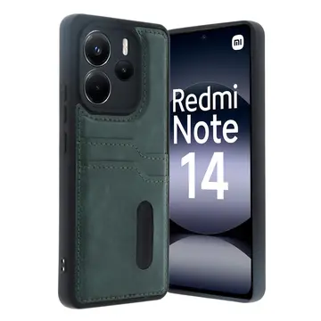 Xiaomi Redmi Note 14 4g Kılıf Sara Kartvizitli Deri Kılıf - Koyu Yeşil