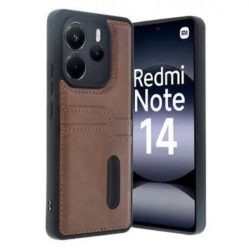 Xiaomi Redmi Note 14 4g Kılıf Sara Kartvizitli Deri Kılıf - Taba