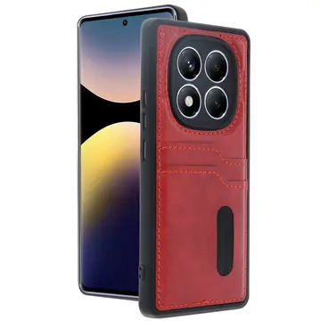 Xiaomi Redmi Note 14 Pro 4g Kılıf Sara Kartvizitli Deri Kılıf - Kırmızı