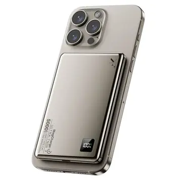 Pw555 5.000 Mah Dijital Göstergeli 18w Type-c Ve 15w Kablosuz Şarj Pd Hızlı Şarj Magsafe Powerbank - Titanyum