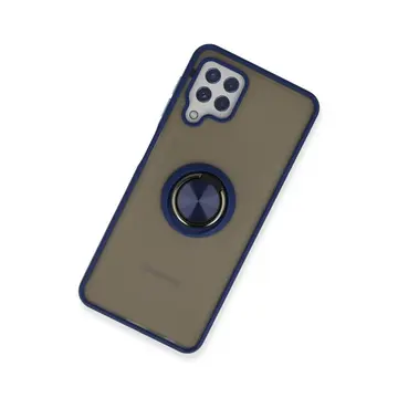 Samsung Galaxy A22 Kılıf Montreal Yüzüklü Silikon Kapak - Lacivert