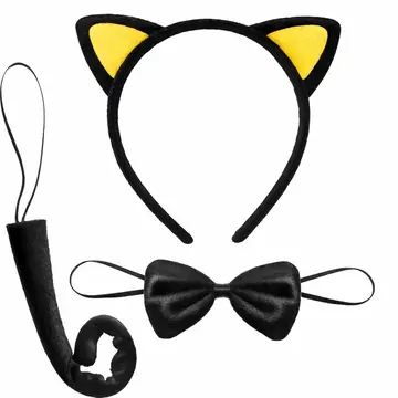 Kırmızı Kulaklı Kedi Kostüm Seti – Taç Papyon Kuyruk 3 Parça