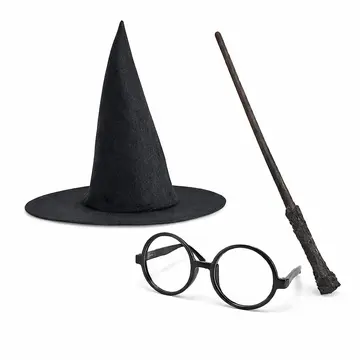 Harry Potter Tarzı Çocuk Seti (siyah Keçe Şapka, Asa, Gözlük)