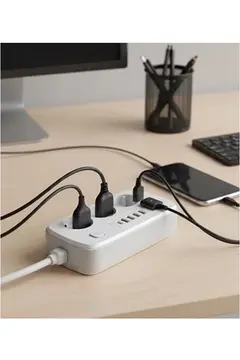 akım Korumalı Priz Ve Masaüstü Şarj İstasyonu Kablosuz 3 Priz ,4 Usb, 2 Type-c Girişli 2 Metre