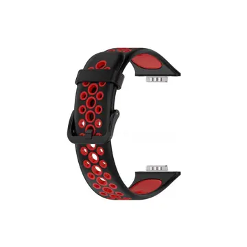 Huawei Watch Fit 2 Spor Delikli Kordon - Siyah-kırmızı