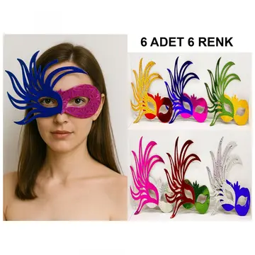 6’lı Çift Renkli Venedik Karton Parti Maskesi Seti