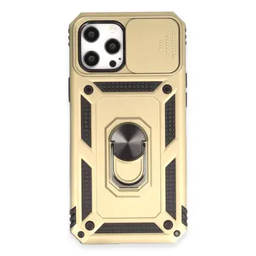 İphone 12 Pro Max Kılıf Pars Lens Yüzüklü Silikon - Gold