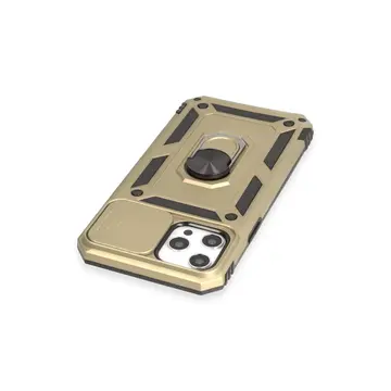 İphone 12 Pro Max Kılıf Pars Lens Yüzüklü Silikon - Gold