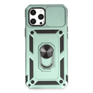İphone 12 Pro Max Kılıf Pars Lens Yüzüklü Silikon - Yeşil