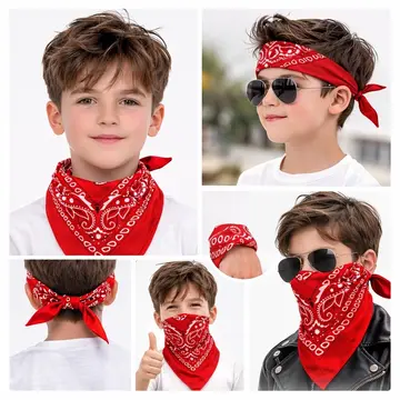 Kırmızı Kovboy Fuları Çocuk Bandana Western Desenli Boyun Fuları