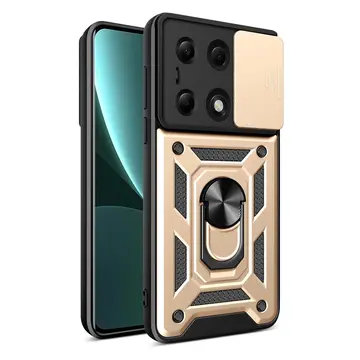 Xiaomi Poco M6 Pro 4g Kılıf Pars Lens Yüzüklü Silikon - Gold
