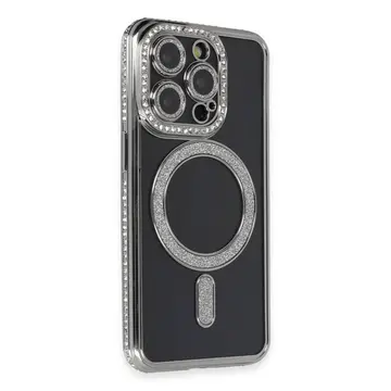 İphone 14 Pro Max Kılıf Joke Simli Magneticsafe Kılıf - Gri