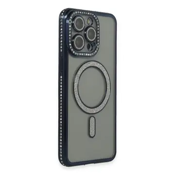 İphone 14 Pro Kılıf Joke Simli Magneticsafe Kılıf - Lacivert