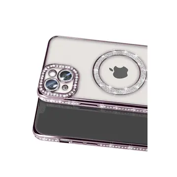 İphone 14 Kılıf Joke Simli Magneticsafe Kılıf - Pembe