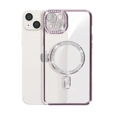 İphone 14 Kılıf Joke Simli Magneticsafe Kılıf - Pembe