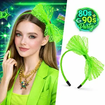 80’ler 90’lar Neon Pembe Dantel Taç Fiyonklu
