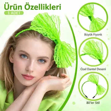 80’ler 90’lar Neon Pembe Dantel Taç Fiyonklu