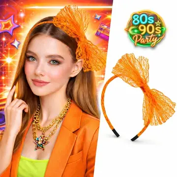 80’ler 90’lar Neon Pembe Dantel Taç Fiyonklu