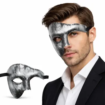 Antik Eskitme Gümüş Erkek Yarım Maske - Phantom Parti  Balo Maskesi