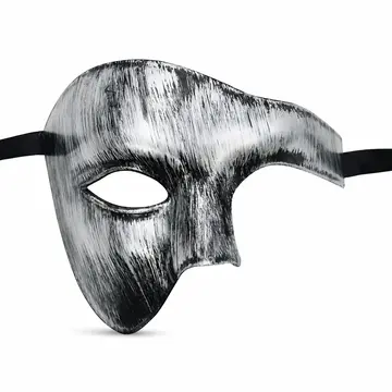 Antik Eskitme Gümüş Erkek Yarım Maske - Phantom Parti  Balo Maskesi