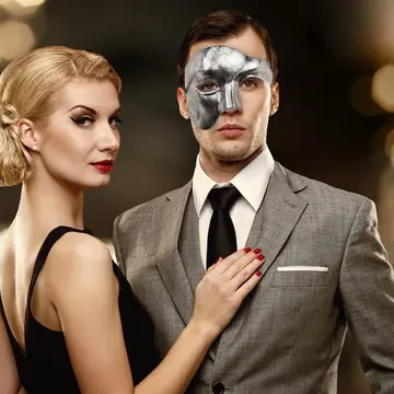 Antik Eskitme Gümüş Erkek Yarım Maske - Phantom Parti  Balo Maskesi