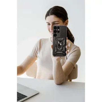 Samsung Galaxy S25 Ultra Kılıf Pars Lens Yüzüklü Silikon - Kırmızı
