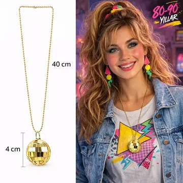 Retro Disko Topu Şekilli 8039ler 9039lar Yeşil Renk Plastik Kolye