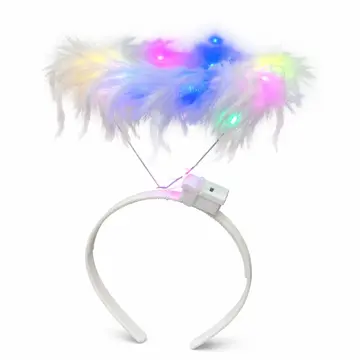 Renkli Led Işıklı Beyaz Tüylü Püsküllü Parti Tacı