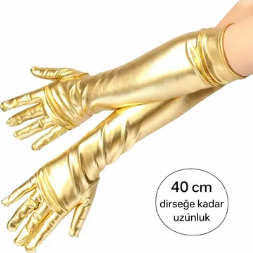 Gümüş Renk Dirsek Altı Lüks Saten Eldiven 40 Cm