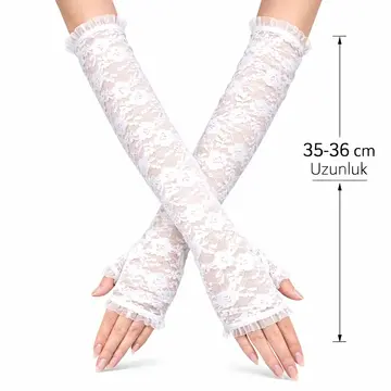 Uzun Zarif Dantel Eldiven Parmaksız Kırmızı 35 Cm