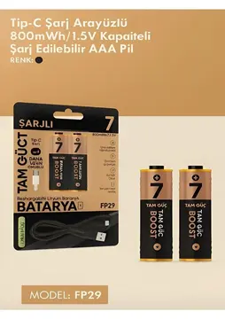 Type-c Şarjlı 800mwh 1.5v Şarj Edilebilir 2’li Aaa İnce Pil - Lityum Iyon Batarya