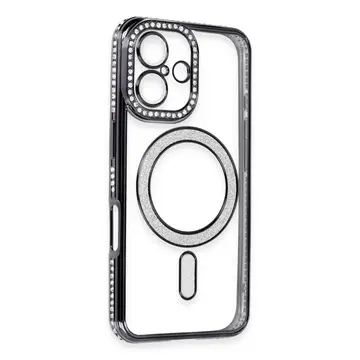 İphone 16 Kılıf Joke Simli Magneticsafe Kılıf - Siyah