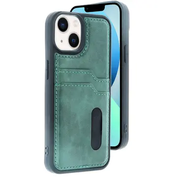 İphone 14 Kılıf Sara Kartvizitli Deri Kılıf - Koyu Yeşil
