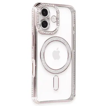 İphone 16 Kılıf Joke Simli Magneticsafe Kılıf - Pembe