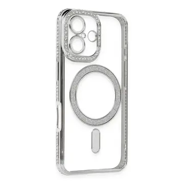 İphone 16 Kılıf Joke Simli Magneticsafe Kılıf - Gümüş