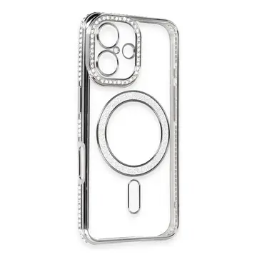 İphone 16 Kılıf Joke Simli Magneticsafe Kılıf - Gri