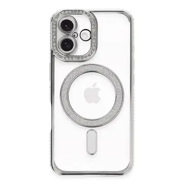 İphone 16 Plus Kılıf Joke Simli Magneticsafe Kılıf - Gümüş