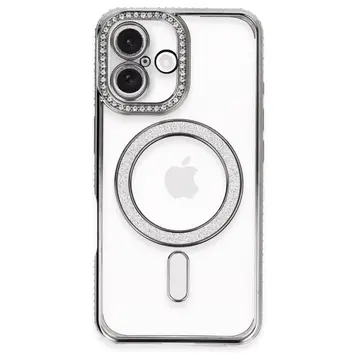 İphone 16 Plus Kılıf Joke Simli Magneticsafe Kılıf - Gri