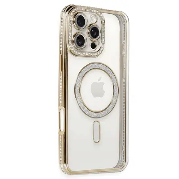 İphone 16 Pro Kılıf Joke Simli Magneticsafe Kılıf - Gold