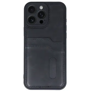 İphone 16 Pro Kılıf Sara Kartvizitli Deri Kılıf - Siyah