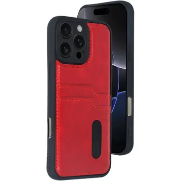 İphone 16 Pro Kılıf Sara Kartvizitli Deri Kılıf - Kırmızı