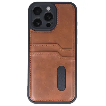 İphone 16 Pro Kılıf Sara Kartvizitli Deri Kılıf - Taba