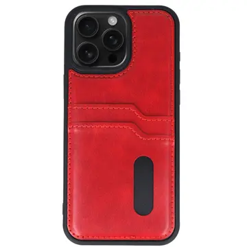 İphone 15 Pro Max Kılıf Sara Kartvizitli Deri Kılıf - Kırmızı