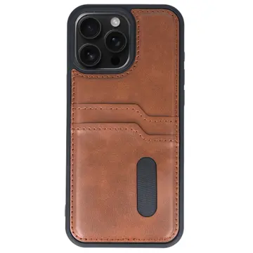 İphone 15 Pro Max Kılıf Sara Kartvizitli Deri Kılıf - Taba