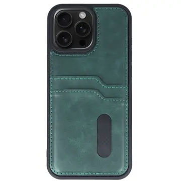İphone 14 Pro Max Kılıf Sara Kartvizitli Deri Kılıf - Koyu Yeşil