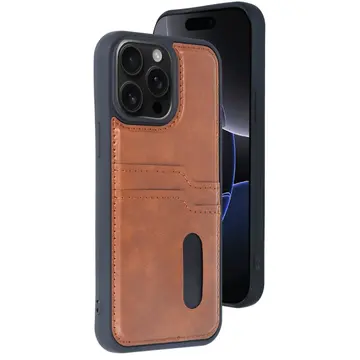 İphone 14 Pro Max Kılıf Sara Kartvizitli Deri Kılıf - Taba