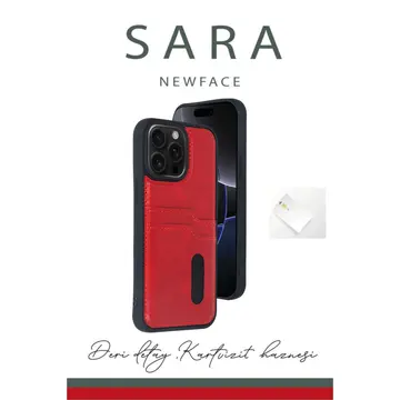 İphone 14 Pro Max Kılıf Sara Kartvizitli Deri Kılıf - Taba